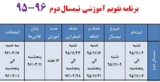 تقویم آموزشی نیمسال دوم 96-95