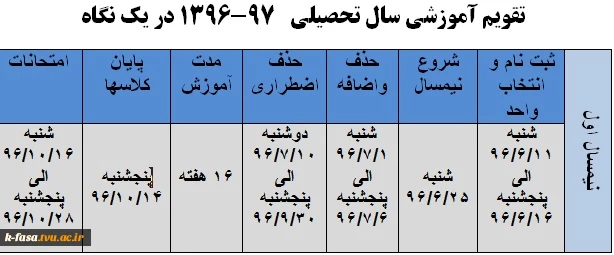 تقویم آموزشی نیمسال دوم 97-96